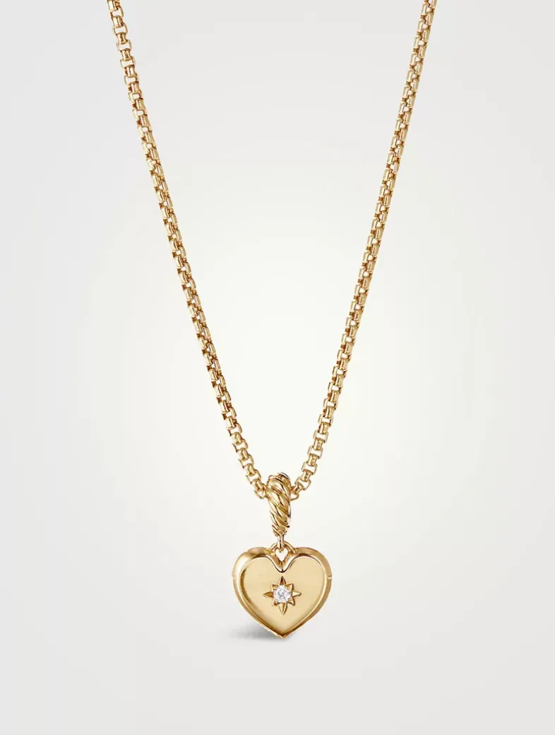 Compass Heart Amulet In 18k Yellow Gold With Center Diamond