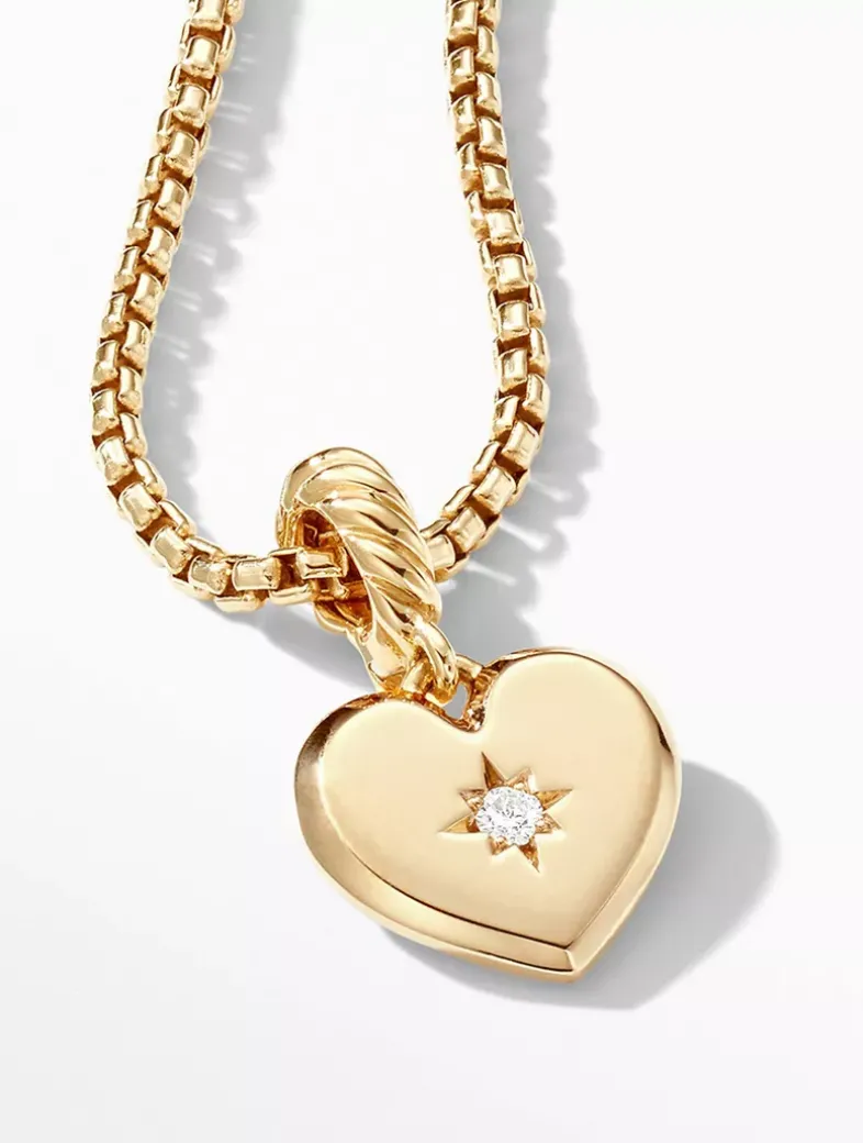 Compass Heart Amulet In 18k Yellow Gold With Center Diamond