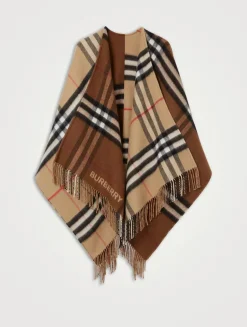 Contrast Check Wool Cashmere Cape