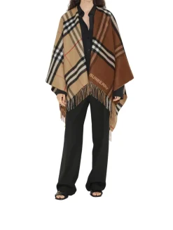 Contrast Check Wool Cashmere Cape