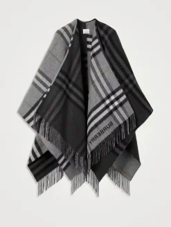 Contrast Check Wool Cashmere Jacquard Cape