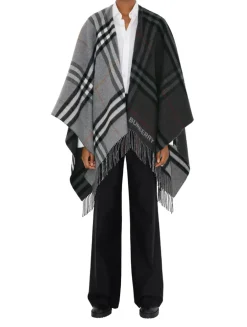 Contrast Check Wool Cashmere Jacquard Cape