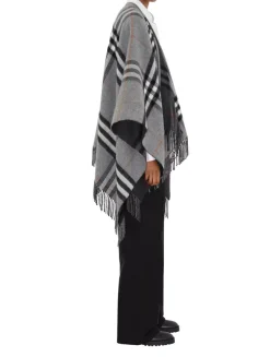Contrast Check Wool Cashmere Jacquard Cape