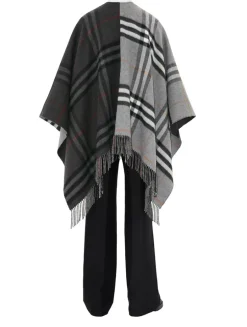 Contrast Check Wool Cashmere Jacquard Cape