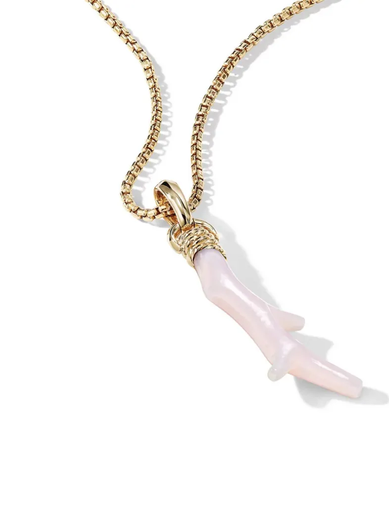 Coral Amulet With Pink Opal And 18k Yellow Gold