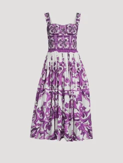 Corset Poplin Midi Dress In Majolica Print