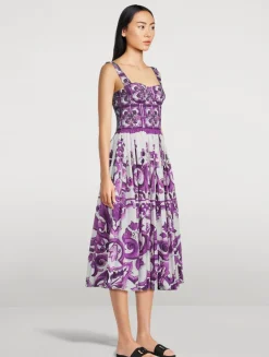 Corset Poplin Midi Dress In Majolica Print