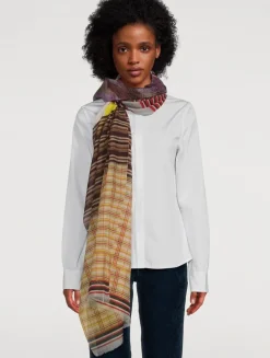 Cotton And Silk Scarf In Plaid Picture Print