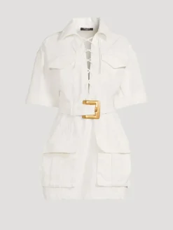 Cotton Gabardine Lace-Up Shirt Dress