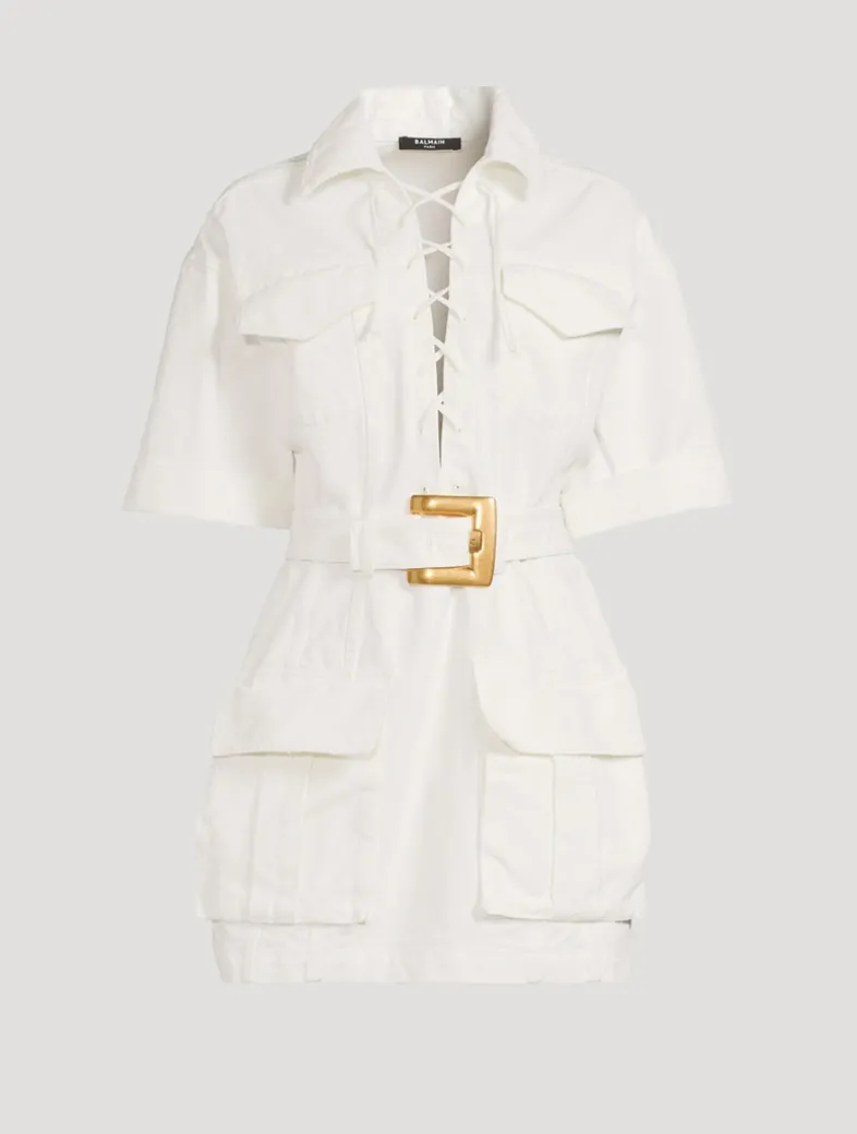 Cotton Gabardine Lace-Up Shirt Dress