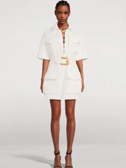 Cotton Gabardine Lace-Up Shirt Dress