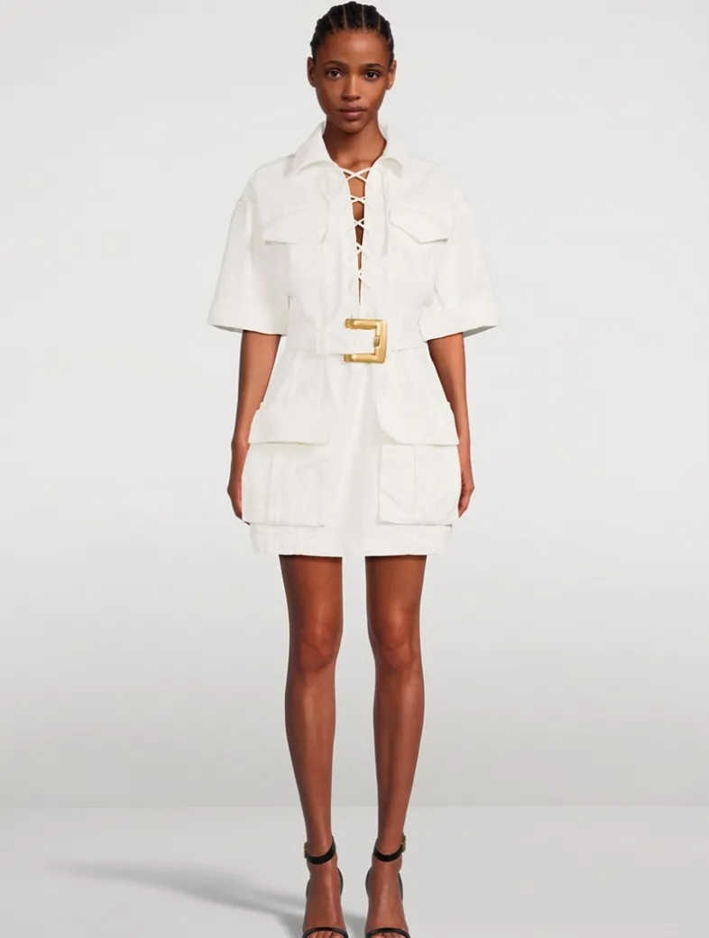 Cotton Gabardine Lace-Up Shirt Dress