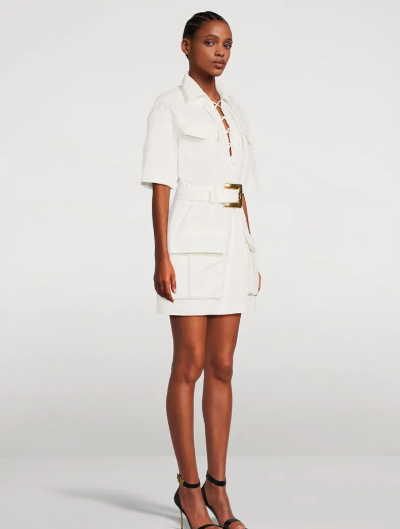 Cotton Gabardine Lace-Up Shirt Dress