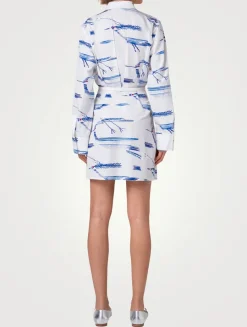 Cotton Shirt Dress In Kasuri Birds Print