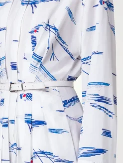 Cotton Shirt Dress In Kasuri Birds Print