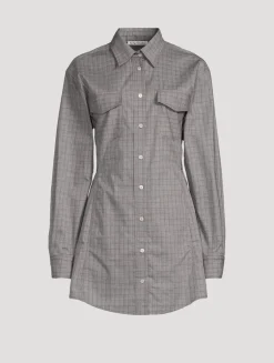 Cotton Shirt Dress In Microcheck Print