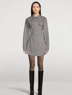 Cotton Shirt Dress In Microcheck Print
