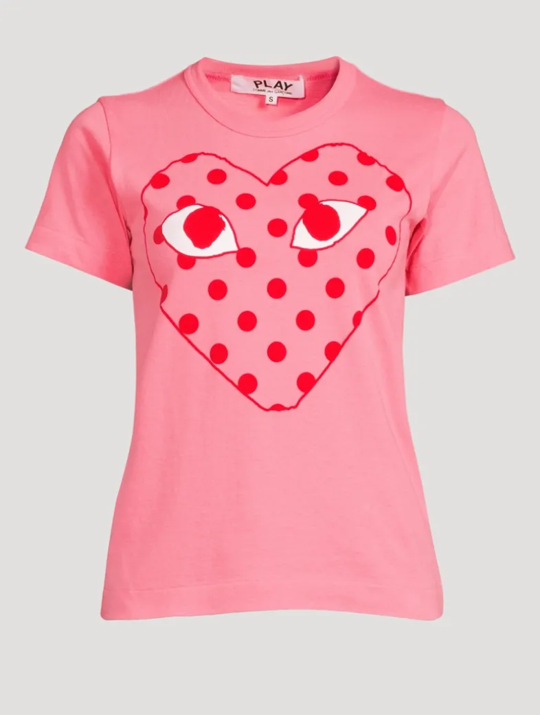 Cotton T-Shirt With Big Polka Dot Heart