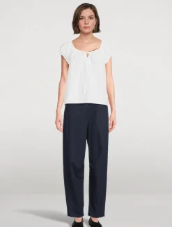 Cotton Twill Barrel-Leg Trousers
