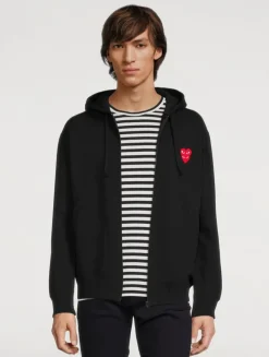 Cotton Zip Hoodie With Overlapping Heart