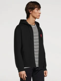 Cotton Zip Hoodie With Overlapping Heart