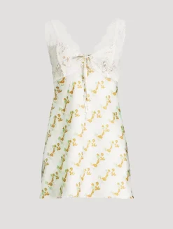 Countryside Lace-Trimmed Satin Mini Dress In Floral Print