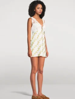 Countryside Lace-Trimmed Satin Mini Dress In Floral Print