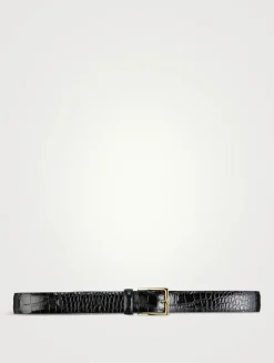 Croc-Embossed Leather Belt