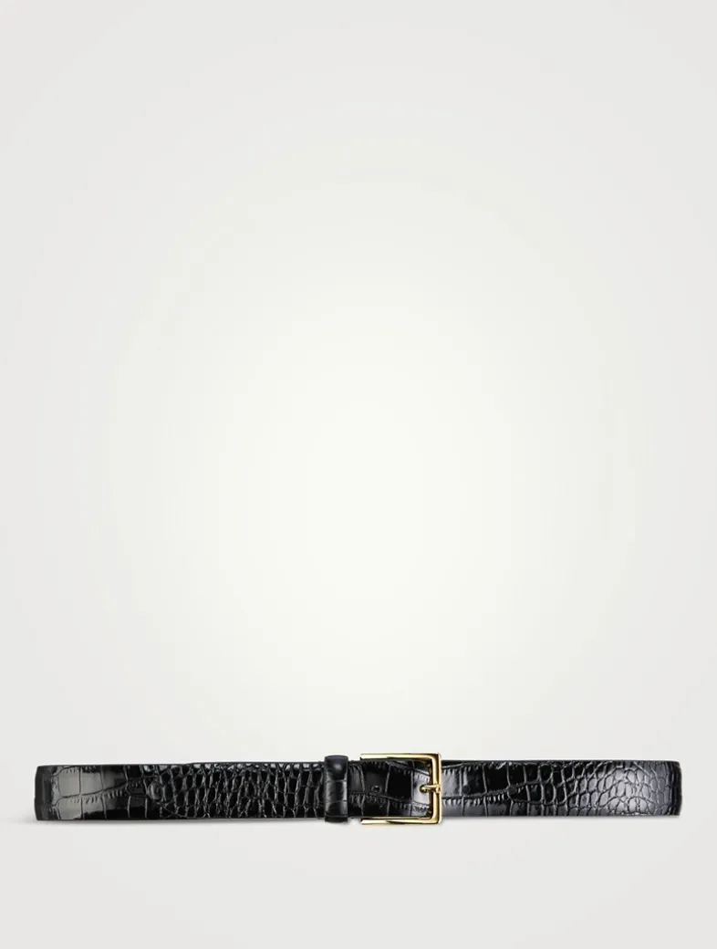 Croc-Embossed Leather Belt