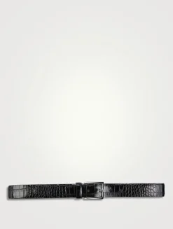 Croc-Embossed Leather Belt