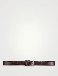 Croc-Embossed Leather Belt