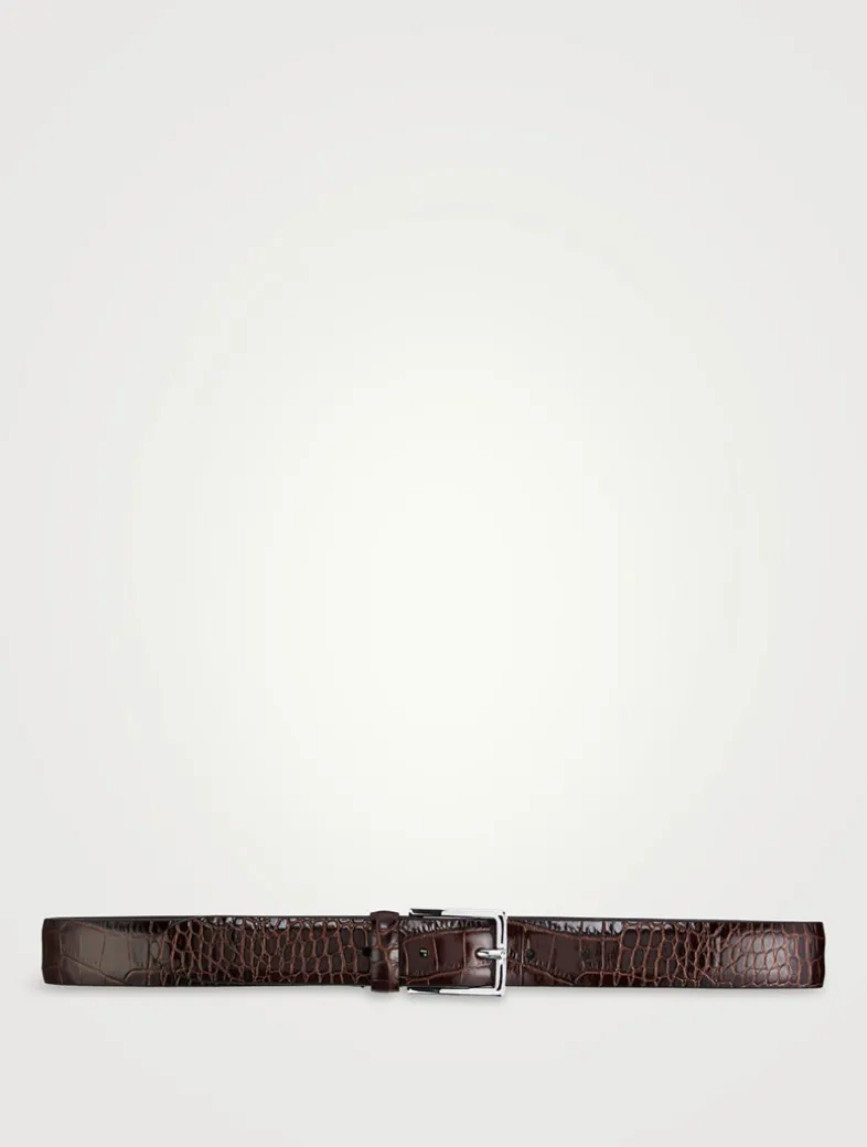 Croc-Embossed Leather Belt