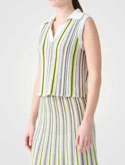 Crochet Stripe Polo Shirt