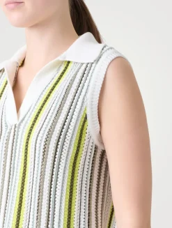 Crochet Stripe Polo Shirt