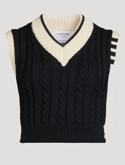 Cropped Cable-Knit Wool Vest