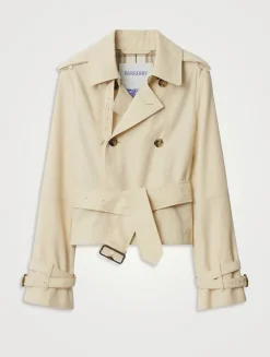 Cropped Cotton Blend Trench Jacket