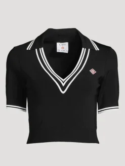 Cropped Knit Polo Shirt