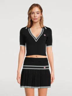 Cropped Knit Polo Shirt