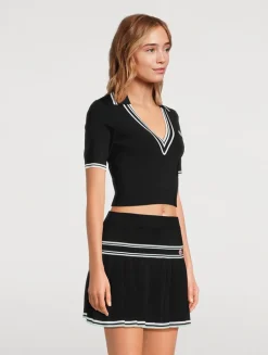 Cropped Knit Polo Shirt