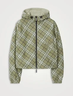 Cropped Reversible Check Hooded Jacket