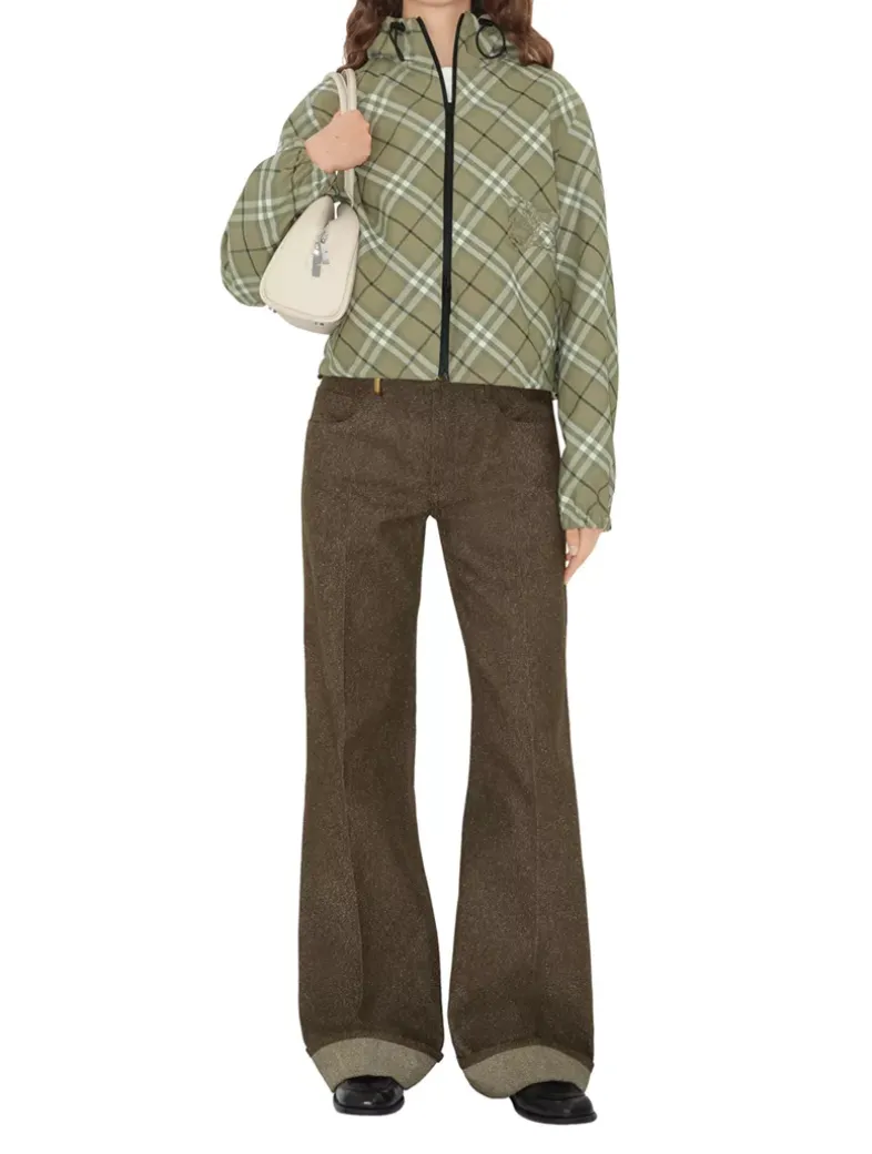 Cropped Reversible Check Hooded Jacket