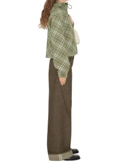 Cropped Reversible Check Hooded Jacket