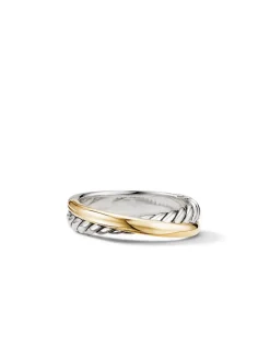 Crossover Band Ring In Sterling Silver With 18k Yellow Gold