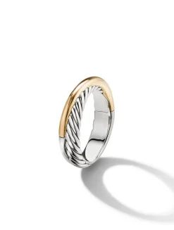 Crossover Band Ring In Sterling Silver With 18k Yellow Gold