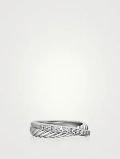 Crossover Band Ring In Sterling Silver With Diamonds, 5.3mm