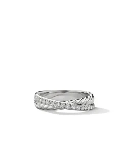 Crossover Band Ring In Sterling Silver With Diamonds, 5.3mm