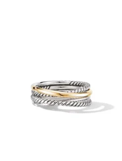 Crossover Band Ring In Sterling Silver With 18k Yellow Gold