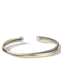 Crossover Bracelet In Sterling Silver With 18k Yellow Gold
