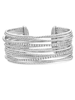 Crossover Cuff Bracelet In Sterling Silver With Diamonds, 27.5mm