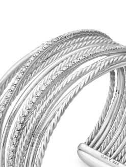 Crossover Cuff Bracelet In Sterling Silver With Diamonds, 27.5mm